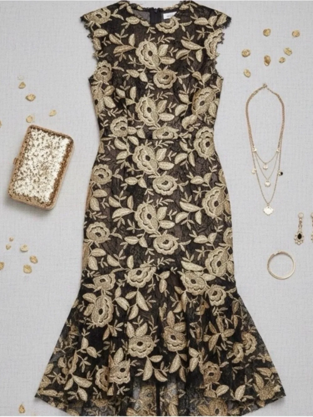 NWT Monique L’huillier Noir Embroidered Lace Dress- 4 - Picture 2 of 16
